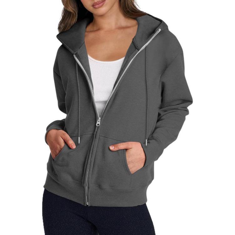 Cool Zippered Solid Color Heading Women Posted Sweatshirt Long Sleeve Casual Fashion