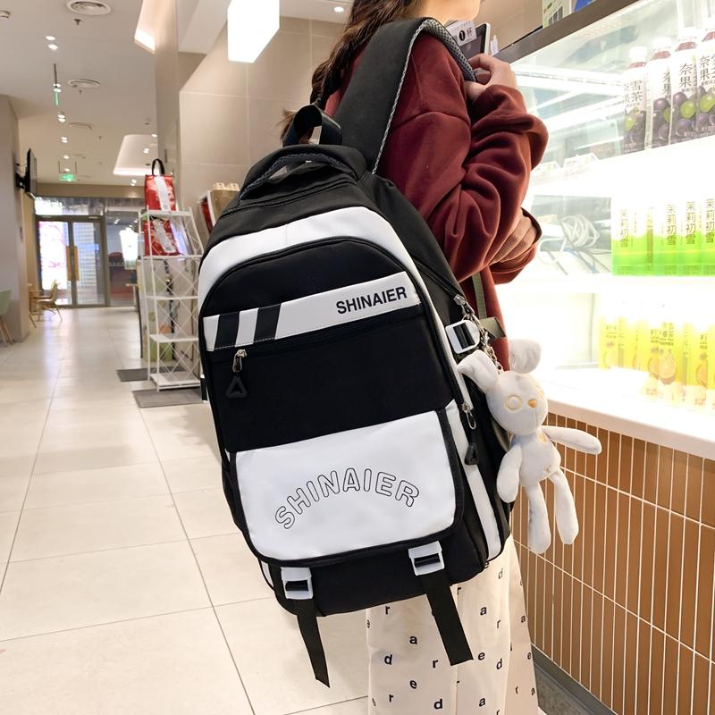 Men's Splicing Backpack Middle School Student Schoolbag Women's Large Capacity Campus Backpack