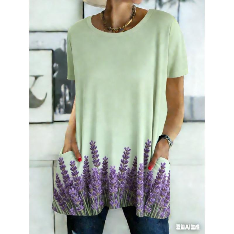 

Summer printed short-sleeved T-shirt with pockets XL