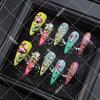 Y2K Chic Press-On Nails With 3D Metallic Rhinestones Stars Long Almond Shape Acrylic Nail Tips Women