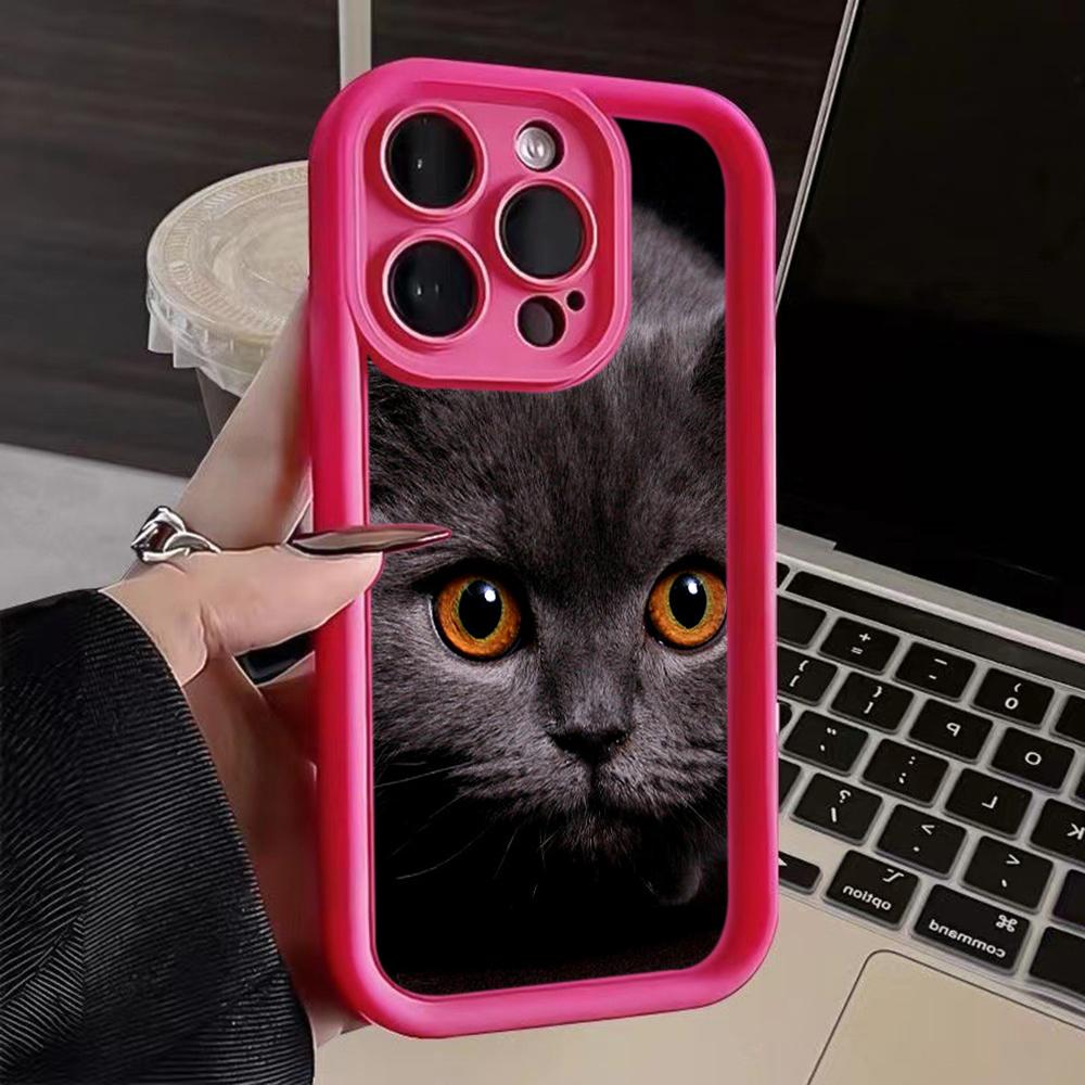 LZ3 Black Cat Green Eyes Silicone Phone Case for iPhone 11 13 14 15 16 Pro Max 7 8 16 Plus 12 mini XS Max XR Shockproof Back Cover