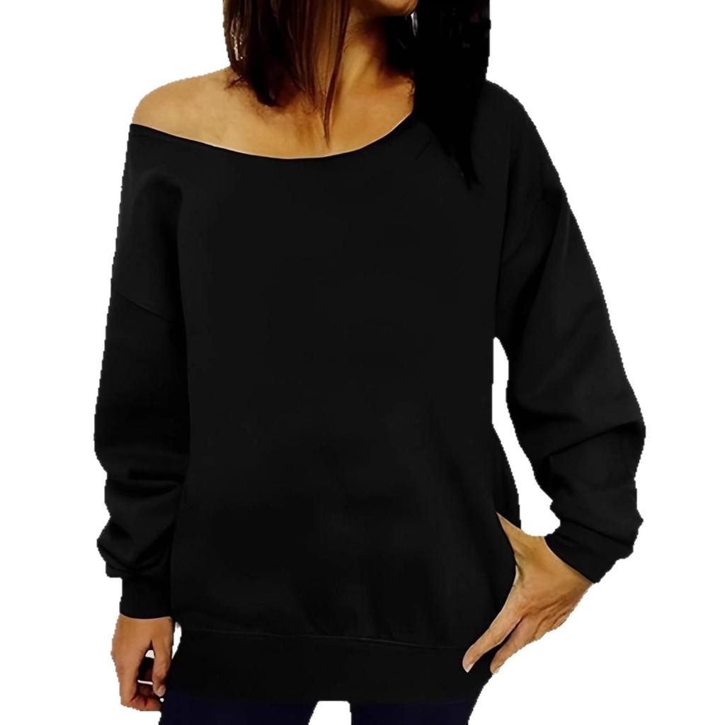 2025 Casual European & American Solid Color Women's Off-Shoulder Sweatshirt