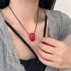 Chic Agate Ball Pendant Necklace Versatile Long Black Cord Sweater Necklace Charm with Red Agate Sphere Pendant