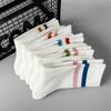 5 Pairs of Spring and Summer Pure White Striped College Style Socks