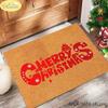 Coconut-Look Christmas Rug, “Merry Christmas” Lettered Non-Slip Indoor/Outdoor Entry Mat, Christmas Home Decor