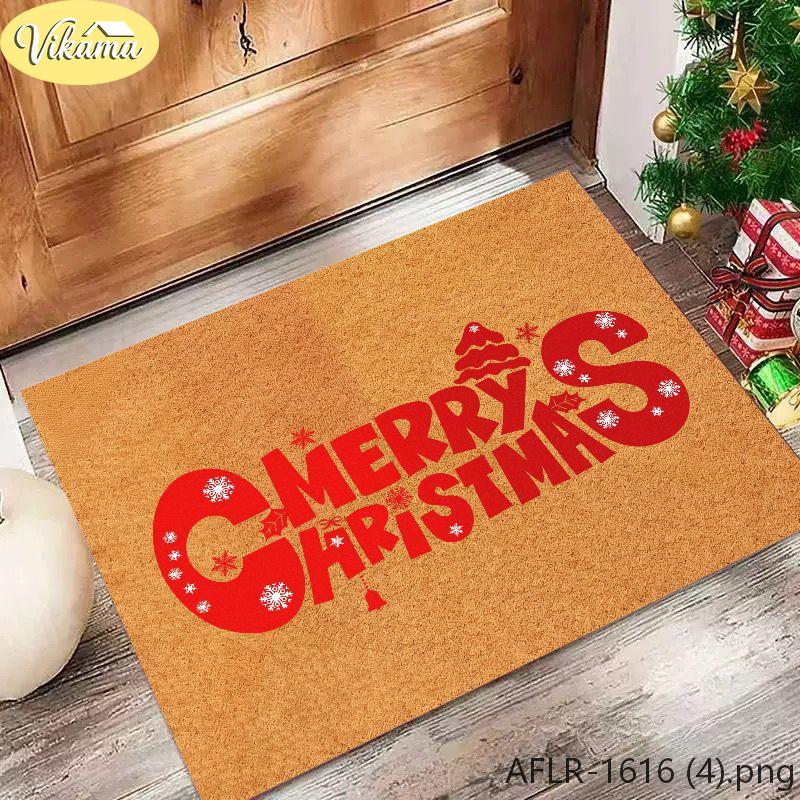 Coconut-Look Christmas Rug, “Merry Christmas” Lettered Non-Slip Indoor/Outdoor Entry Mat, Christmas Home Decor