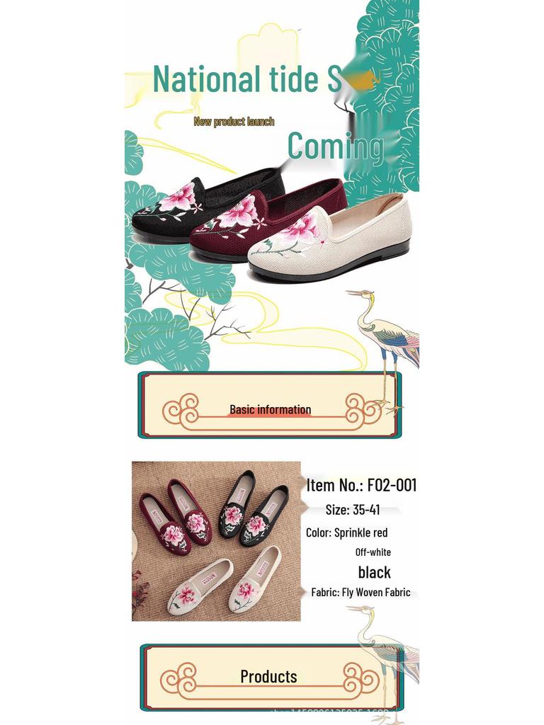 Women's Embroidered Slip-On Shoes – Soft, Non-Slip, Flat Heel Casuals for Seniors