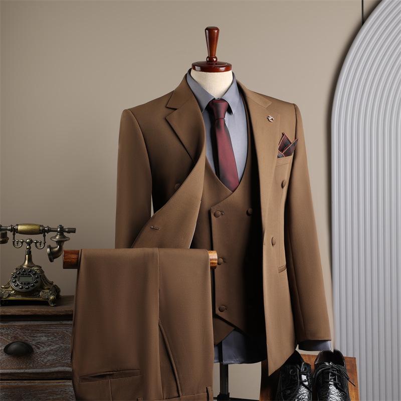 Coffee Color Men's Formal Suit Set for Weddings and Business - Groom and Best Man Fit