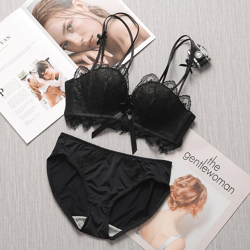 

Очаровательный кружевной комплект пуш-ап бюстгальтера и трусиков: Удобный дизайн без косточек для подростков и маленькой груди 32/70 [AB Universal Cup]