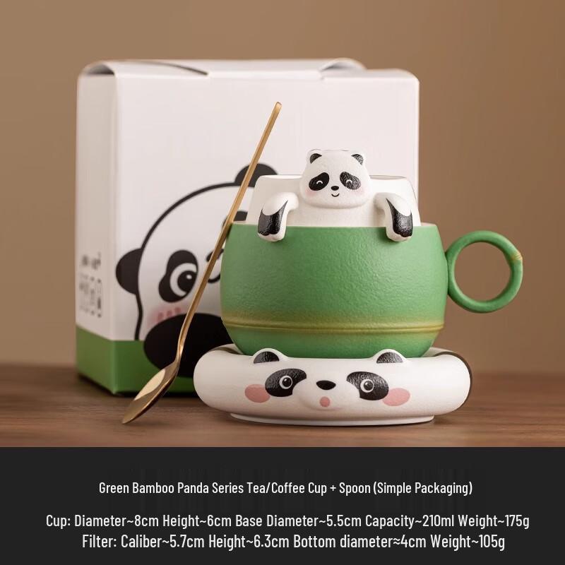 Panda Keramiktasse mit Löffel und Untertasse