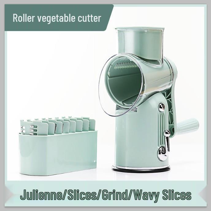 5-in-1 Stainless Steel Hand-Crank Vegetable Slicer, Grater, and Grinder with Rotary Drum and Wave Blade