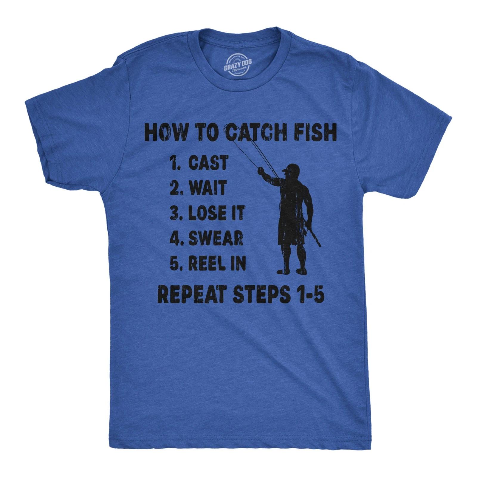 Mens Funny T Shirts How to Catch Fish Checklist Sarcastic Fishing Graphic M