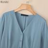ZANZEA Women Casual V-Neck Solid Color 3/4 Sleeve Pleated Dress