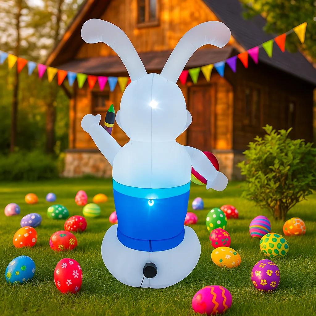 1.8M/6FT Easter Holiday Diy Decorations Printer Rabbit Party Inflatable Toys LED Lights Model Outdoor Decor Garden Ornaments