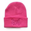 New autumn and winter trendy pink cute butterfly embroidered knitted hat for men and women, warm pullover student beanie