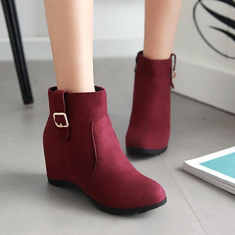 Plus Size Womens Ankle Boots Low Shaft Wedge Heel Plain