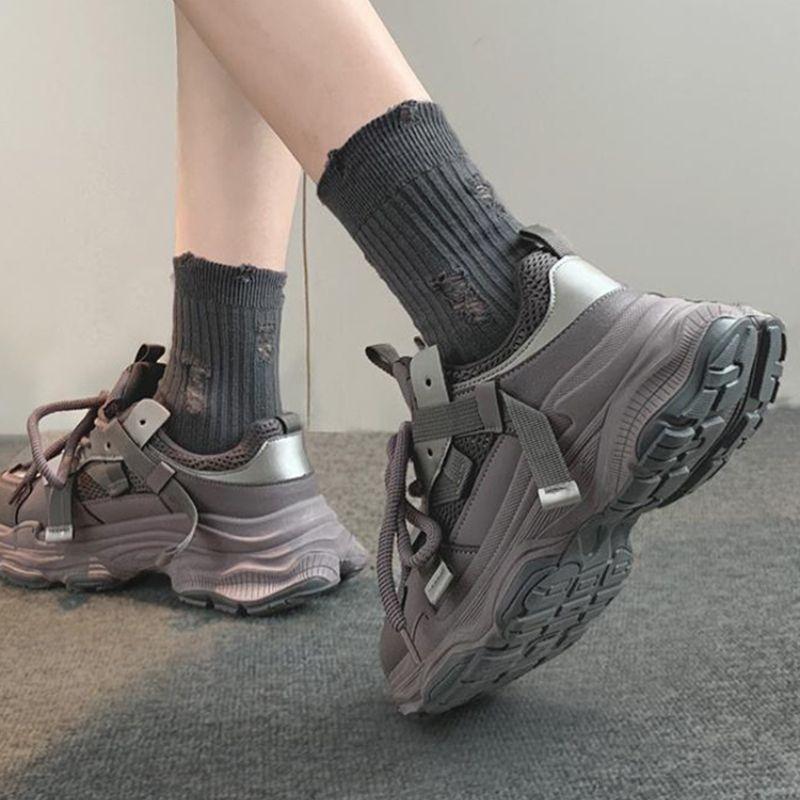 Sneakers Dad-Schuhe Damenfüße sind klein und vielseitig, kleine dicke Sohlen erhöhen die Höhe, Fried Street Freizeitschuhe