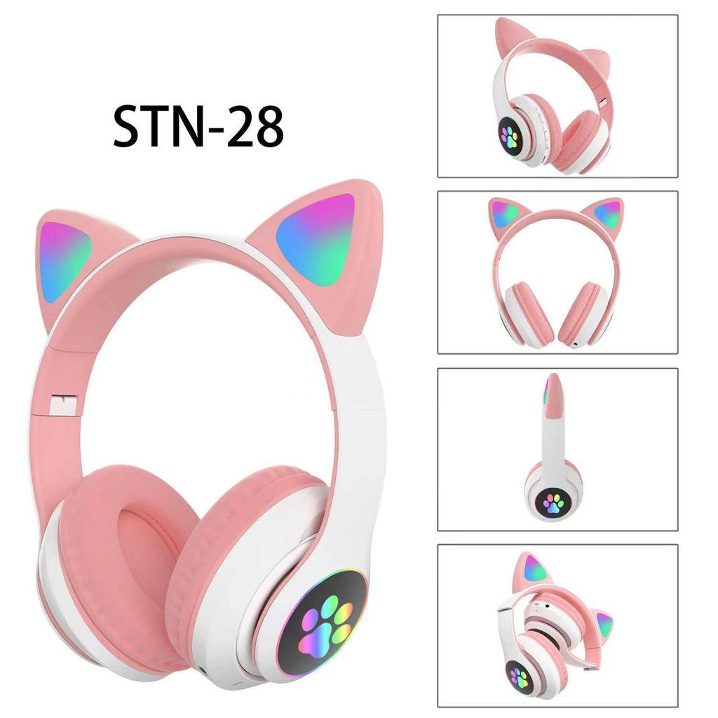 Luminous Cat Ear Bluetooth Over-Ear Headphones STN-28: Ultra-Long Battery Wireless Headset