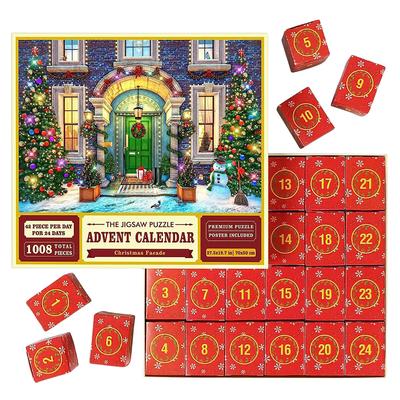 Travel-Friendly 1008pcs Picture Puzzle Interactive Toys Christmas Style 2023 24 Days Holiday Gift Box Jigsaw Puzzle Party Favors