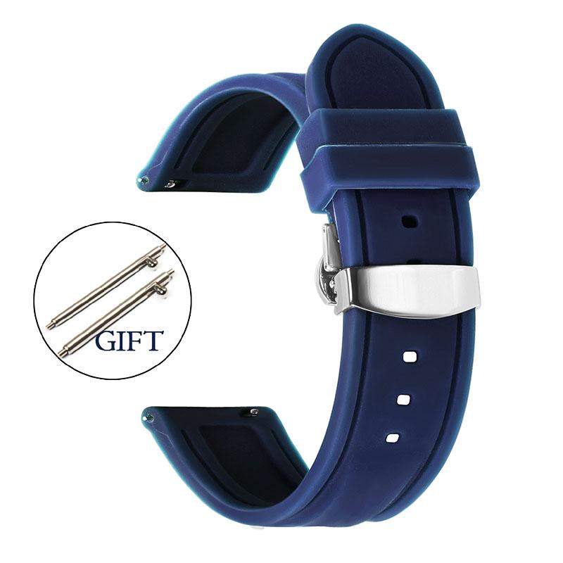 Silicone Straps Quick Release Watchband 18/20/22/24mm Waterproof Rubber for Smartwatch for Men Butterfly Buckle Bracelet Belts
