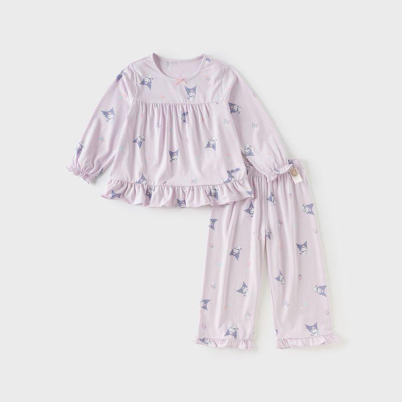 Kuromi Collaboration with David Bella Children s Pajamas Spring Girls  Loungewear Set Modal Long-Sleeve Antibacterial Purple [Ready Stock] 100