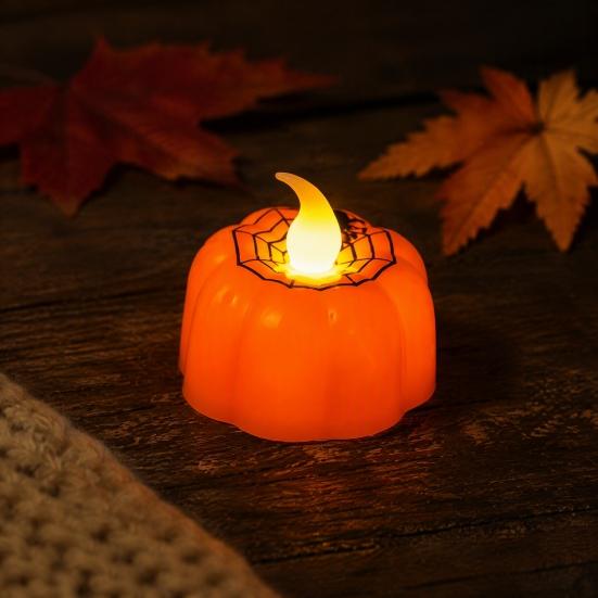 Warm White Electronic Candles 2Pcs Halloween Pumpkin Flameless Candles, Battery Operated LED Candle, Decorative Candy Bag Fillers for Light,