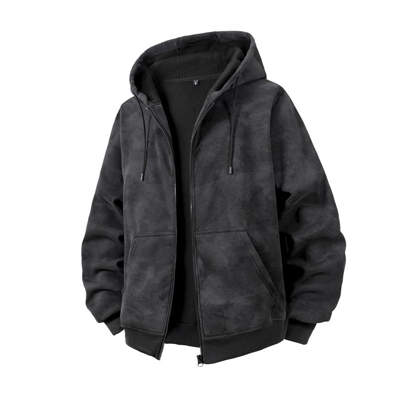 Men's Dark Gray Tie Dye Full Zip Hooded Casual Fleece Sweatshirt Jacket