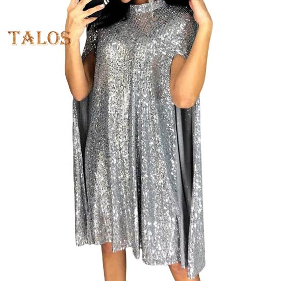

Женское платье с пайетками, воротник-стойка, без рукавов, разрез, мерцающее коктейльное платье, женское вечернее мини-платье, вечернее платье для знаменитостей M серебряный