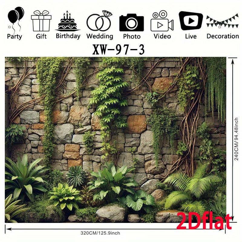 Rich Ivy and Stone Wall Background - Realistic Green and Moss Covered Rock Design