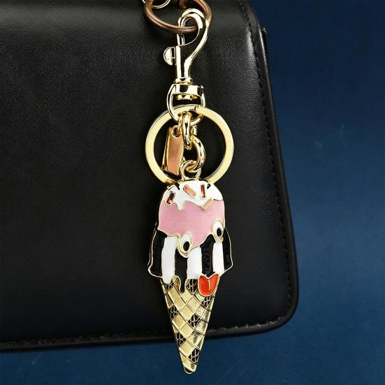 Keychain Pendant Enamel Finish Ice Cream Shape Key Chain with Lobster Clasp Bag Charm Backpack Accessory