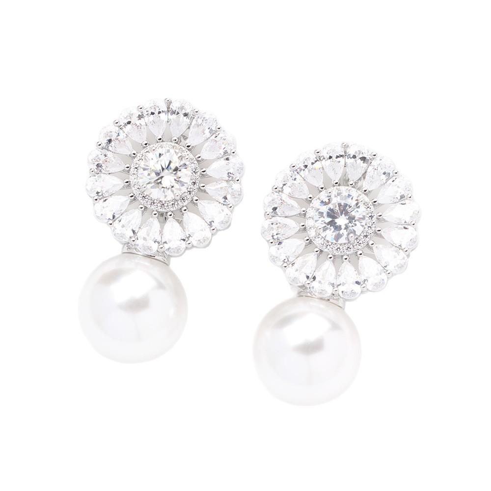 Cross-border hot selling exquisite high-end geometric stone-inlaid earrings, exaggerated temperament, versatile pearl earrings, ear clips, women's ear