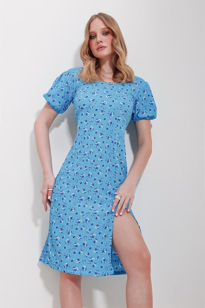 Women's Dress New Season Fashion Pink Square Collar Back Lace Slit Patterned Dress