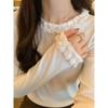 De Róng Women's Korean Style Knit T-Shirt - Autumn Lace Round Neck Slim Fit Base Layer