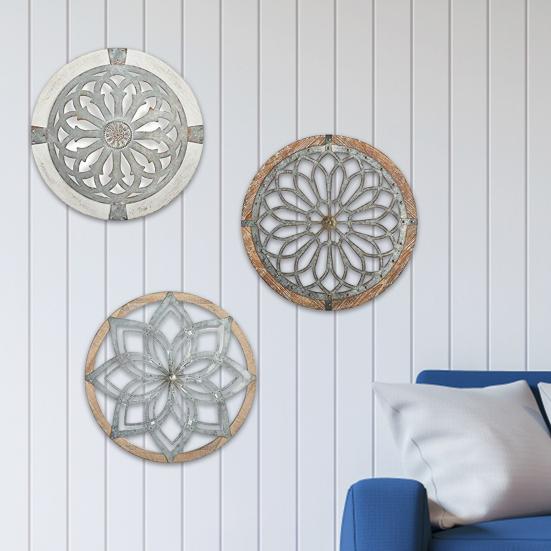 Heritage Round Wall Art Exquisite Wall Hanging Wood Lightweight Grid Round Wall Decoration