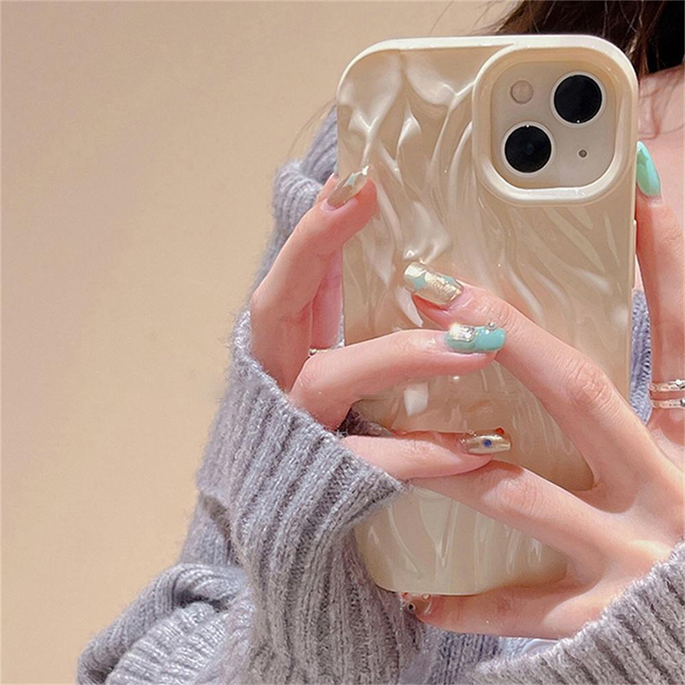 Korean Aesthetic Glossy Origami Texture Glitter Case For Iphone 14 13 12 11 Pro Max Cute Plain Wavey Shockproof Soft Cover Funda