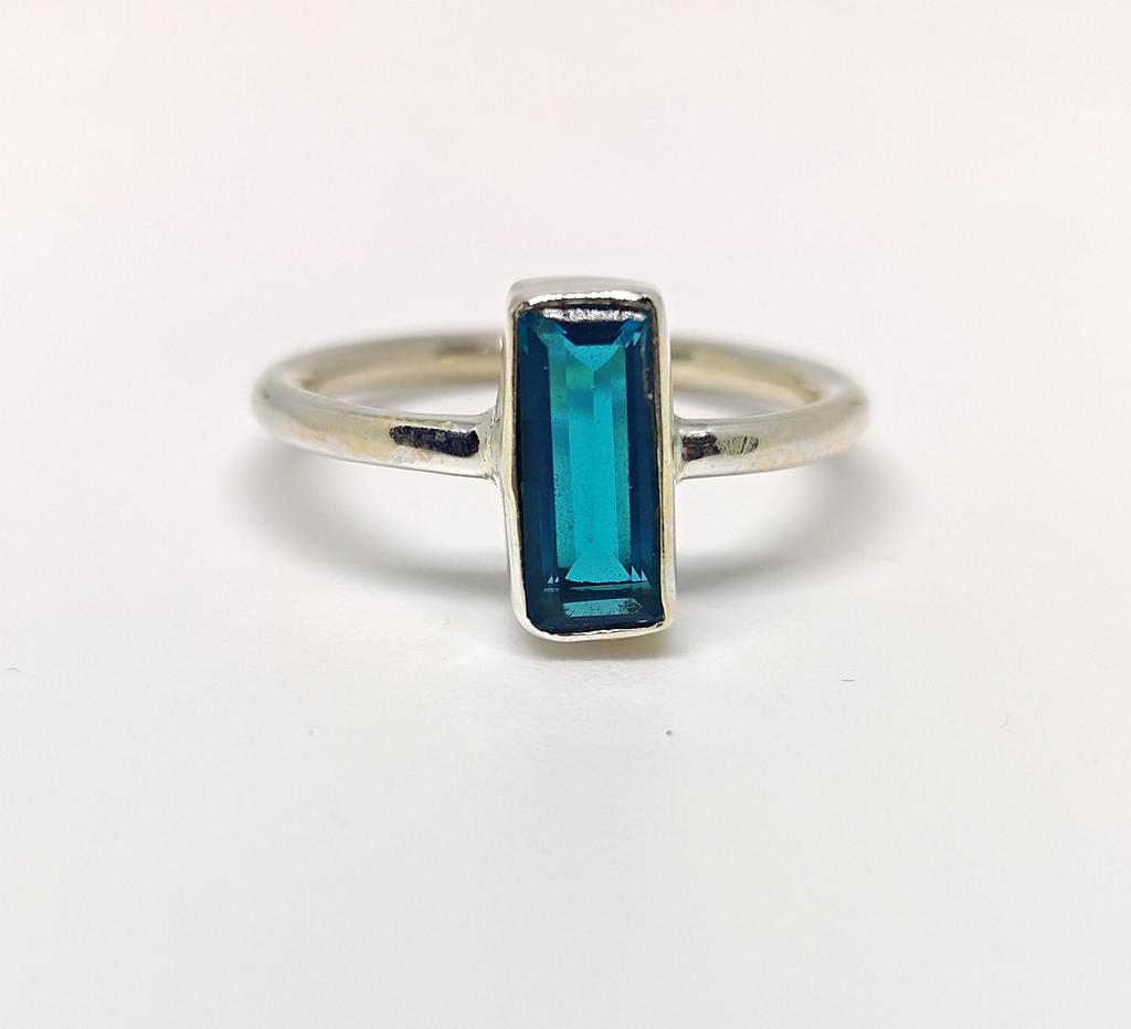 Baguette London blå topas ring, 925 solid sterling sølv, damering, gave til henne, statement-ring, edelstensring