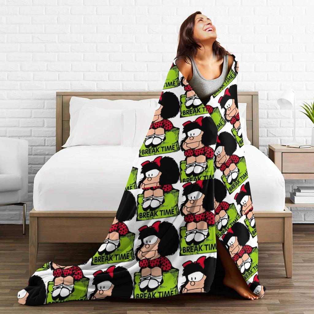 Mafaldas Break Time Sitting and Relaxing Position Flannel Blankets Creative Throw Blanket for Home Hotel Sofa 125*100cm Quilt,