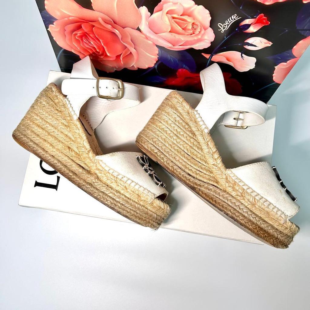 Used [23.5cm] LOEWE Anagram Wedge Espadrille Sandals White