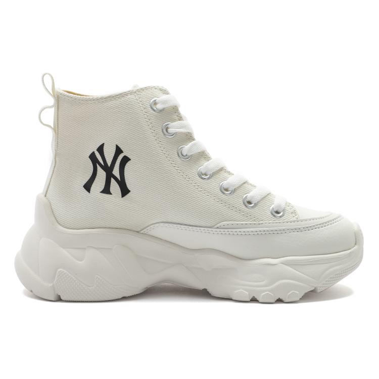 New MLB Chunky High New York Yankees Wear Resistant Height Increasing High Top Canvas Shoes Unisex White 3ASHUL12N-50WHS