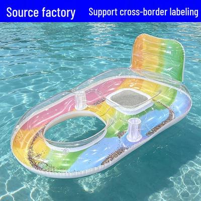 Colorful Sequin Reclining Water Lounger: Inflatable PVC Mesh Pool Float for One