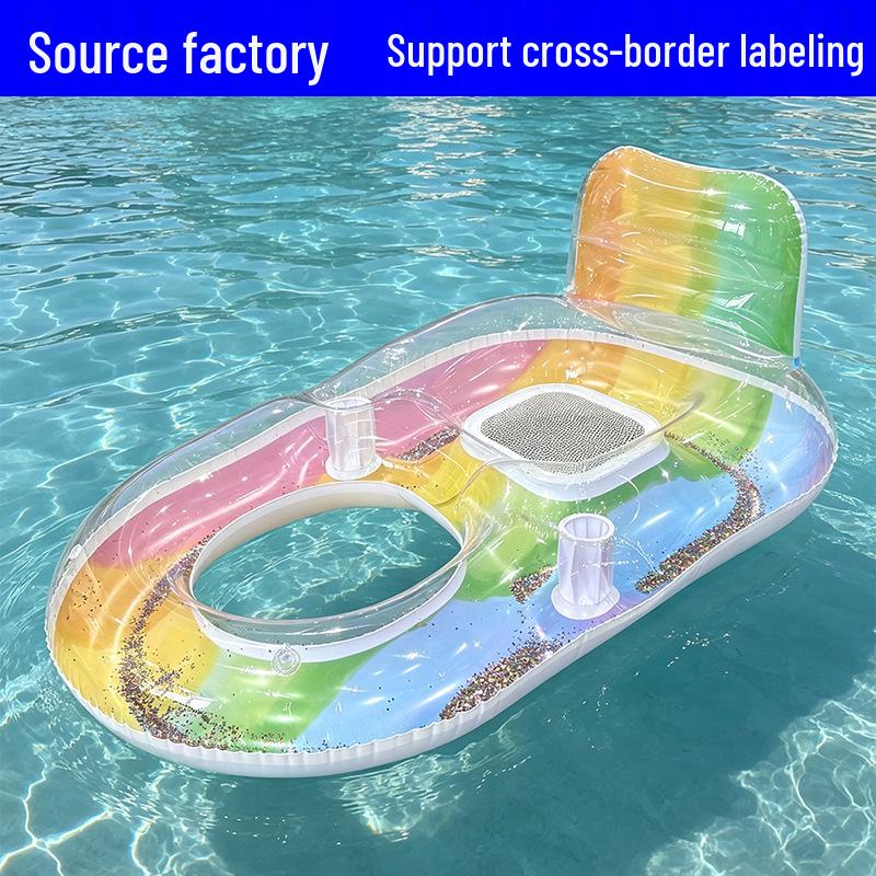 Colorful Sequin Reclining Water Lounger: Inflatable PVC Mesh Pool Float for One