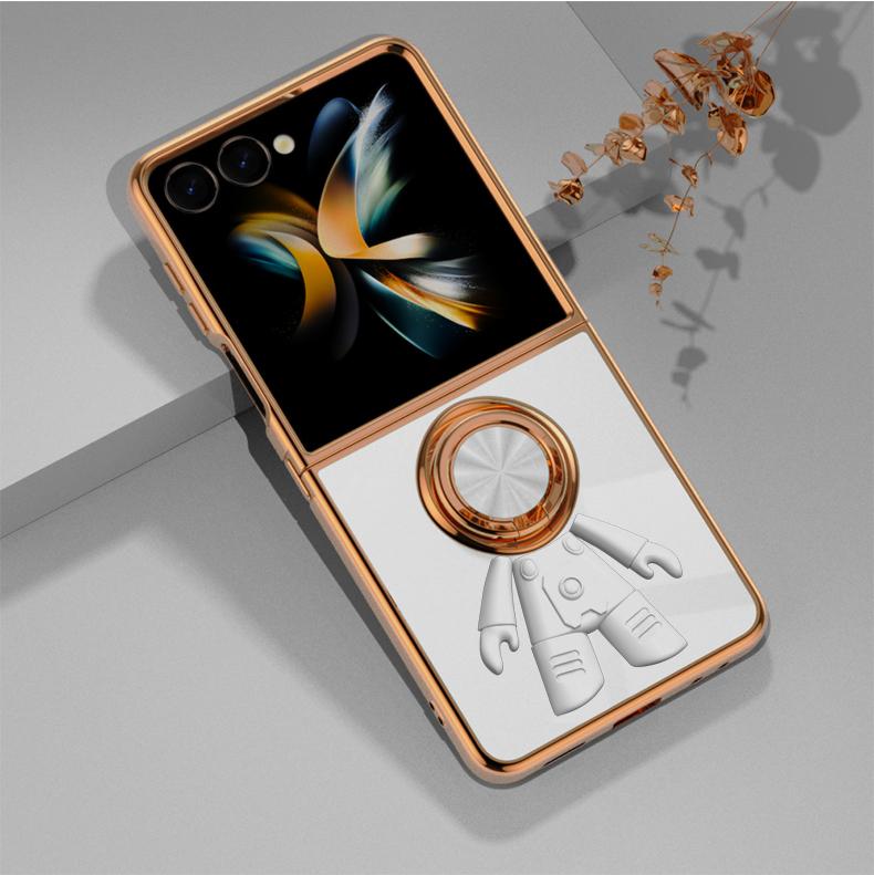 Electroplating 6D Astronaut Plastic Phone Case for Samsung Galaxy Z Flip 7 FE 6 5 4 3 Flip7Magnetic Ring Holder Shockproof Cover