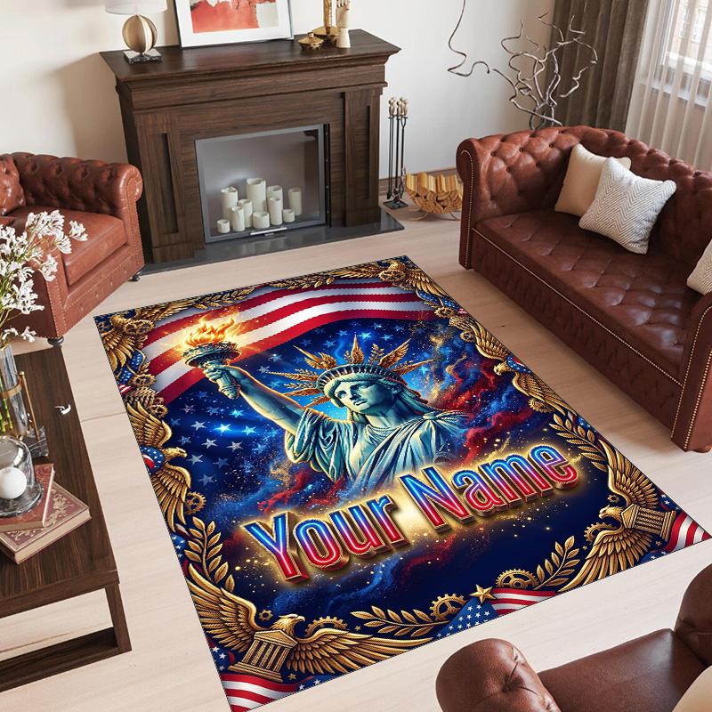 American Patriotic Theme Crystal Velvet Rug Personalized Custom Name Text Soft Floor Mat Home Decor