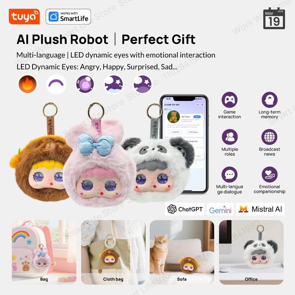 Tuya Chytrý plyšový robot s AI, LED očima a hlasovým ovládáním, Interaktivní chytrá hračka, USB dobíjecí společník pro děti, Dárky/Chytrá domácnost