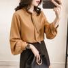 Women's Plus Size Autumn Lantern Sleeve Chiffon Shirt - Solid Color, Loose Fit, Long Sleeve, Korean Style