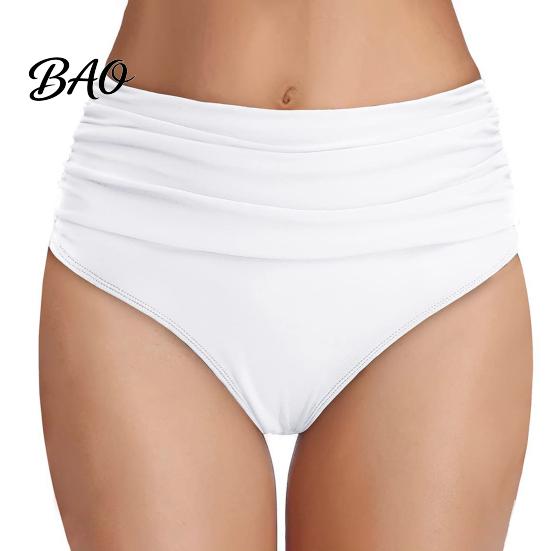 Tummy Control Bikini Bottoms High Waisted for Women, Swimming Retro Style Bottom Trunks, Flexible Fit Ruched Detailing Beach Shorts Swimwear
