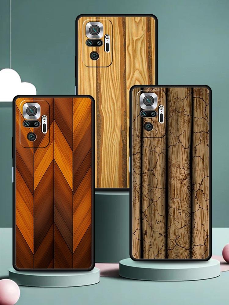 Luxury Vintage Wood Grain Pattern Phone Case Cover for Redmi 14C 10C Note 15 14 13 12 10 11 K40 Pro Plus 5G Soft TPU Shell Bags