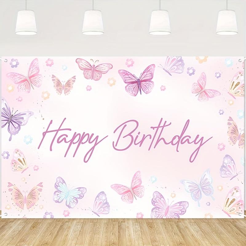 One Butterfly Birthday Banner Background Fabric Polyester Powder Purple Butterfly-themed Party Decoration.