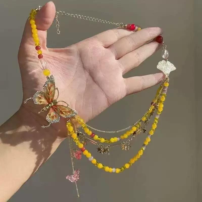 Diamond Dripping Oil Butterfly Beaded Pendant Necklace Fashionable Small Fresh Versatile Collarbone Chain Sweet Temperament Niche Jewelry