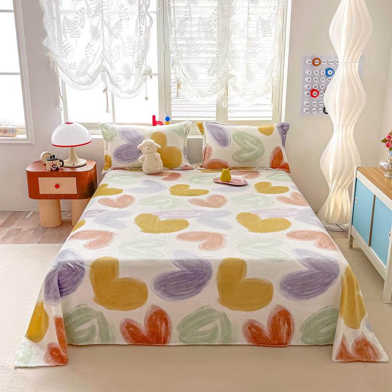Cartoon Style Bedsheet Velvet Bed Linen Skin-friendly Flat Sheet Warm Bed Sheet for Winter Home Sheets Sabanas (No Pillowcase)